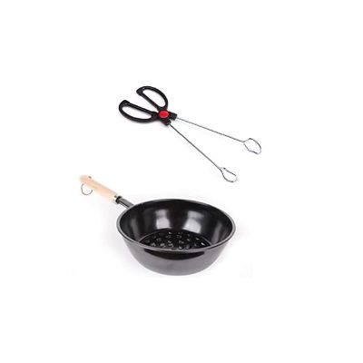 Charcoal starting pot and fire scissors, 2-piece set Camping BBQ Pot and fire scissors to help start a charcoal fire (pot + scissors, 2 pcs)