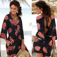 【cw】2021 European and American Summer Popular Womens Printed Deep V Collar Jumpsuit Beach Casual Jumpsuit 1982 ！