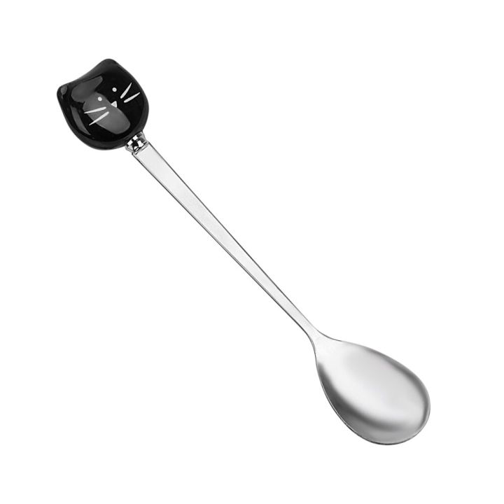 niceyard-cat-ceramic-dessert-spoon-ice-cream-cute-cartoon-spoon-stainless-steel-coffee-spoon-flatware-kitchen-tool-serving-utensils