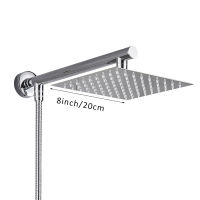 Shinesia Chrome Ultrathin Square 8"10"12" Shower Head + Shower Arm + 150cm Srainless Steel Shower Hose Wall Mounted for Bathroom