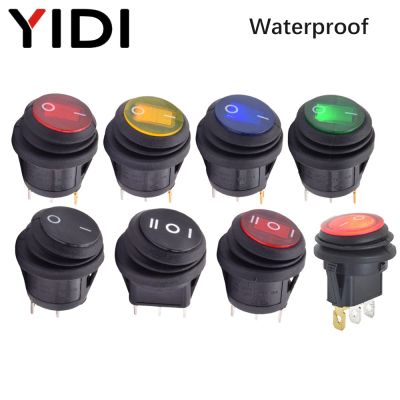 Waterproof Round Rocker Switch 2 3 Pin Position 12V 220V Red Green Blue Yellow LED Light 6A 250VAC ON OFF ON SPST Button Switch
