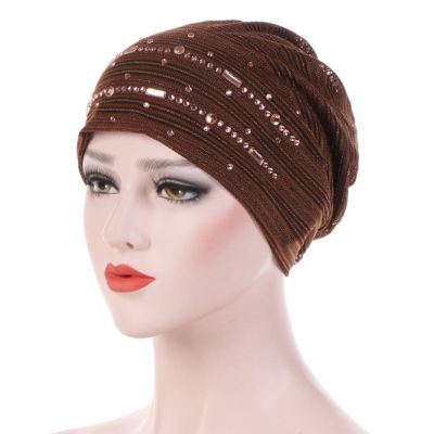 【YF】 Muslim Hijab Women Rhinestone Fold Thin Headscarf Hat Shiny Stetchy Wrap Hair Accessories