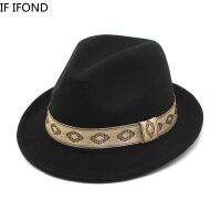 Men Women Black Gentleman Felt Fedora Hat For Autumn Winter Vintage Curved Brim Formal Jazz Caps