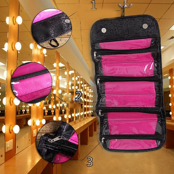 897gongs-สีดำสีดำ-กระเป๋าพับได้-พับเก็บได้-การเดินทางการเดินทาง-กระเป๋าเครื่องสำอางแต่งหน้า-ใช้งานได้จริง-ซิปแยกอิสระ-ถุงเก็บสัมภาระ-สำหรับผู้หญิง