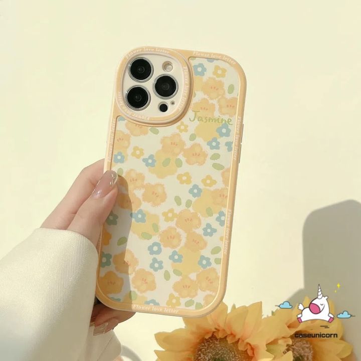 เคสโทรศัพท์มือถือ-tpu-นิ่ม-กันกระแทก-ปิดด้านหลัง-ลายดอกไม้สีเหลืองน่ารัก-สไตล์เรโทร-สําหรับ-iphone-11-7-8-plus-12-14-13-11-pro-max-x-xr-xs-max-6-6s-7plus-8plus-se-2020