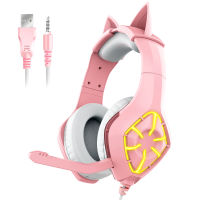 Cute Cat Ear Gamers Headphones Pink Searo Gaming Headset with HD Microphone For Gamer Girl RGB headset For PCCell phonePS4