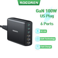 Rocoren 100วัตต์ GaN ชาร์จ6พอร์ต USB Type C PD ชาร์จอย่างรวดเร็วค่าเร็ว4.0 3.0 USB สก์ท็อปชาร์จสำหรับ 14 13 Pro Xiaomi Samsung Oppo Vivo83006