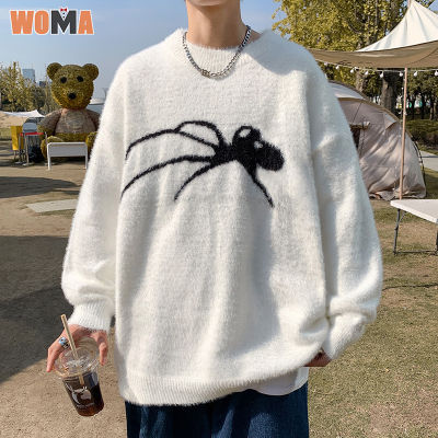 ℗ hnf531 WOMA high street trendy sweater Trendy handsome casual warm crew neck sweater jacket spider print