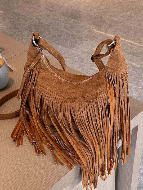 Claudia. Hippie Fringe Vegan Leather Shoulder Bag | Brown Leather Shoulder  Bag – The Young Hippie