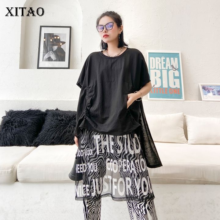 xitao-t-shirts-mesh-letter-pullover-perspective-minority-loose-t-shirt