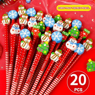 20Pcs/Lot Kawaii Christmas Pencil Cute Cartoon Erazer Head Pencil Christmas Gifts School Supplies Sketch Write Draw Stationery