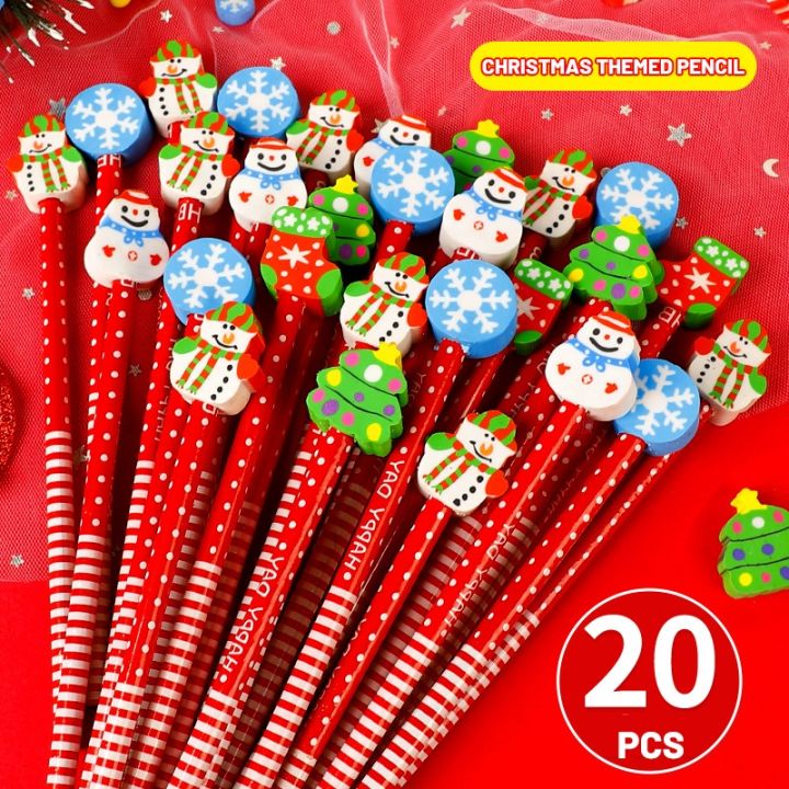 20pcs-lot-kawaii-christmas-pencil-cute-cartoon-erazer-head-pencil-christmas-gifts-school-supplies-sketch-write-draw-stationery