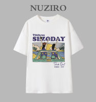 NUZIRO เสื้อยืดแขนสั้นสำหรับผู้หญิงผ้าฝ้ายบริสุทธิ์ลายพิมพ์เกาหลี