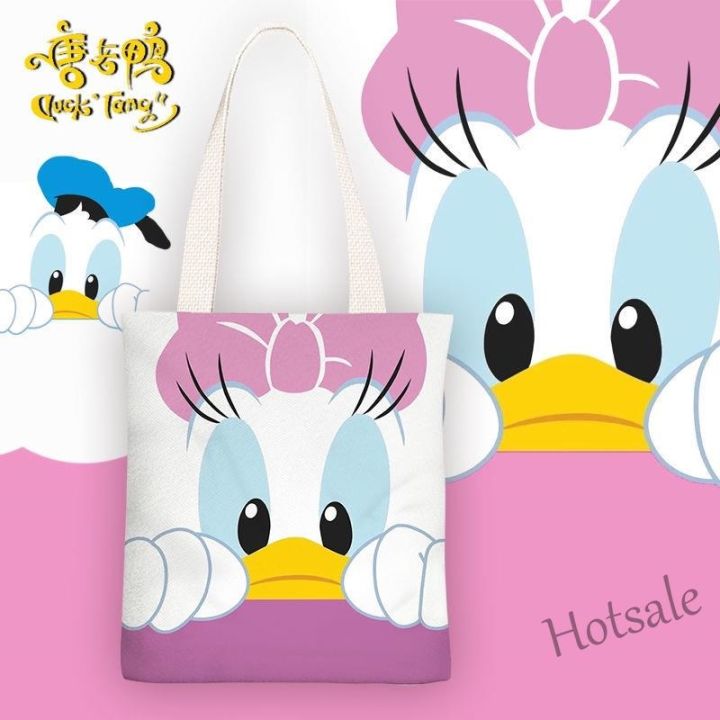 hot-sale-c16-disney-donald-duck-daisy-ins-small-fresh-canvas-bag-shoulder-one-shoulder-portable-with-zipper-shopping-a4-can-hold-various-options