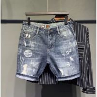 CODniuba270 Ready Stock-Men S Denim Shorts In The Summer Of Printed Scrape Bad Pants Five Minutes Han Edition Cultivate One Morality 牛仔褲男seluar lelaki jeans seluar pendek lelaki