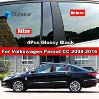 Flightcar สำหรับ Vollkswagen VW Passat CC 2008-2016ชุด4ชิ้นด้านขวาซ้ายเสาเสาหน้าต่างประตูรถยนต์ฝาครอบตัดกระจกเงามันวาวสีดำคาร์บอนไฟเบอร์พีซีวัสดุ Stciker