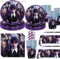 ☜﹍ The Movie Wednesday Addams Birthday Party Decoration Banner Balloon Tableware Festive Event Supplies Free Custom Background