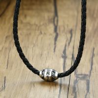 ZZOOI ZORCVENS Men Necklace 9 words Buddha Mantra Lucky Beads Stainless Steel Charm Pendant with Black Braided Rope Male Jewelry