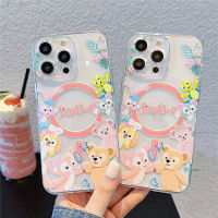 เคสใสระบบแม่เหล็กสำหรับ IPhone 11 12 13 14 15 Pro Max เคสโทรศัพท์มือถือคู่ลายการ์ตูนน่ารักๆ