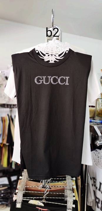 2278-เสื้อยืดcotton-supersoft-แต่งอะไหล่ด้วยงานเพชรgucci-พรีเมียมงานสวย