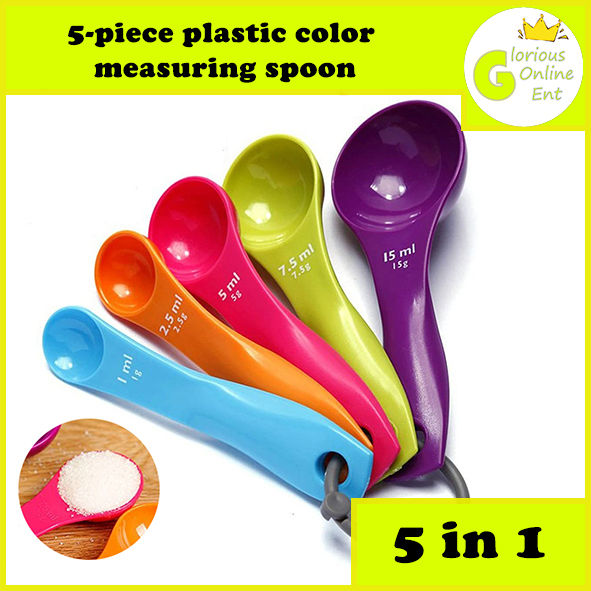 5-piece Plastic Color Measuring Spoon With Scale, Food Grade