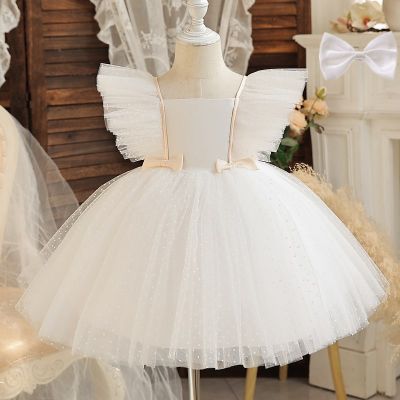 Baby 1st Birthday Baptism Dresses for Girls Polka Dot Cute Toddler Kids Wedding Party Ball Gowns Ruffles Elegant Childrens Dress