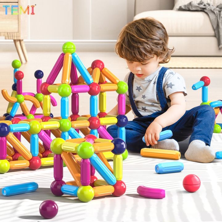 temi-ลูกบอลแม่เหล็กแบบแท่งสำหรับเด็ก-ของเล่นคุณภาพสูง3d-เรขาคณิตการเรียนรู้การก่อสร้างทางประสาทสัมผัสของเล่นเสริมพัฒนาการรูปทรงเรขาคณิต3d