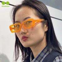 ZHUANSUN พังก์ฮิปฮอป เลนส์คลื่น กรอบแคบ แว่นตากันแดด สีสันสดใส การ UV400 แว่นตากันแดดสี่เหลี่ยมผืนผ้า แว่นกันแดดทรงสี่เหลี่ยม แว่นกันแดดผู้หญิง แว่นตากันแดดพังก์