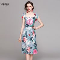 European and American Positioning Printing Dress 542# European and American Fashion Waist-Controlled