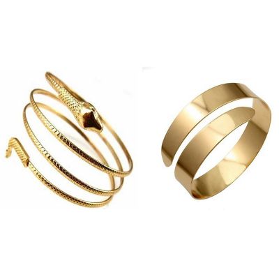 2 Pcs Fashion Coiled Snake Spiral Upper Arm Cuff Armband Bangle Bracelet Gold Color, 5.8cm &amp; 7cm