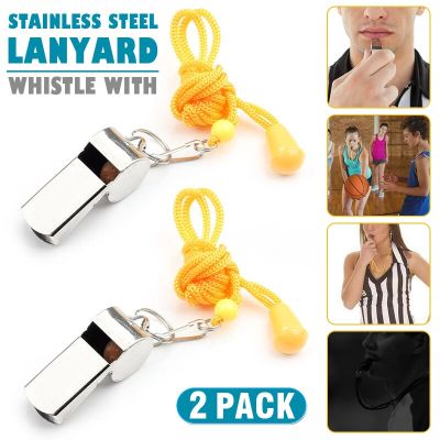 Whistle [hot]2pcs Tool Protable Whistle Steel Football Whistle Lanyard WIth Loud Basketball Stainless Referee Outdoor Rugby Hiking
