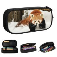 ♣◙♈ I Love Snow And You Red Panda Pencil Cases Cute Animal Pen Holder Bag Kids Big Capacity School Supplies Zipper Pencilcases