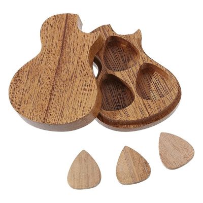 Guitar Pick Holder Case Musical Instrument Guitar Pick Holder Case with 3 Pcs Wooden Guitar Pick Suitable for Gift Guitar Players Guitar Parts
