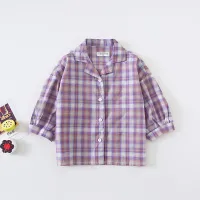 [COD] Amu monkey childrens spring and autumn new girls baby sweet plaid loose version long-sleeved top