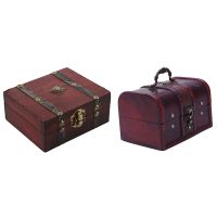 2 Pcs Wooden Vintage Lock Treasure Chest Jewelery Storage Box Case Organiser Ring Gift