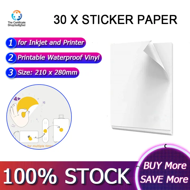 [In stock]Premium Printable Waterproof Vinyl Sticker Paper for Inkjet and Printer 210x280mm 30