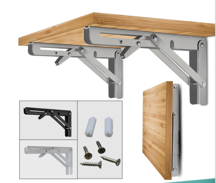 2Pcs Folding Table Bracket Stainless Steel Heavy Duty Wall Shelf Bench 8/12 inchTriangle Folding