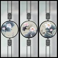 Glass stickers Chinese-style living room home sliding door windows classroom ink lotus creative decoration Chinese style stickers