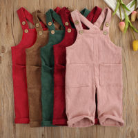 【Forever CY Baby】Toddler Baby Corduroy Suspender Rompers Solid Color Adjustable Strap Pockets Overalls Spring Autumn Button Trousers