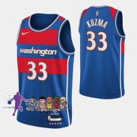 2021-22 NBA Basketball Mens Jersey Washington Wizards #33 Kyle Kuzma Jerseys Stripe Blue With 75Th Anniversary Silver