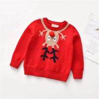 {AH Department Store}ดึง Noël À Manches Longues Et Col Rond Pour Bébé Tricot Avec Pompon Motif Cerf Dessin Animé