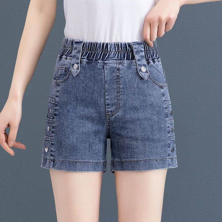 elastic jean shorts