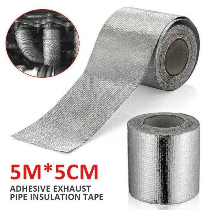 5mx5cm Fiberglass Heat Reflective Tape Silver High Wrap Exhaust Thermal Insulation Temperature