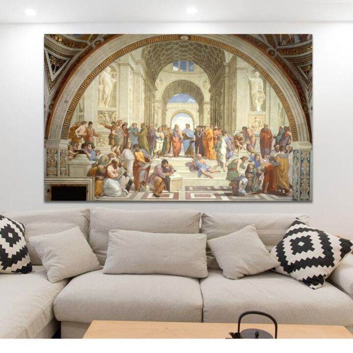 ภาพวาดที่มีชื่อเสียง-art-school-of-athens-โดย-raphael-โปสเตอร์และภาพพิมพ์บนผ้าใบ-wall-art-รูปภาพสำหรับตกแต่งห้องนั่งเล่นไม่มีกรอบ