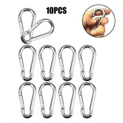 10PCS Multifunctional Stainless Steel Carabiner With Clip Large Durable Climbing Hook Buckle Key Ring Bike Travel Decoration VC