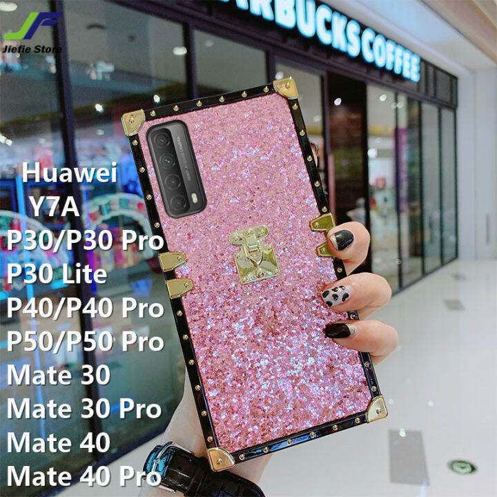 jiefieสำหรับhuawei-p30-p30-pro-p30-lite-p40-p40-pro-p50-p50-pro-mate-30-mate-30-pro-mate-40-mate-40-pro-luxury-glitterเคสโทรศัพท์แฟชั่นหนังสแควร์นุ่มtpuเคสครอบปกป้อง