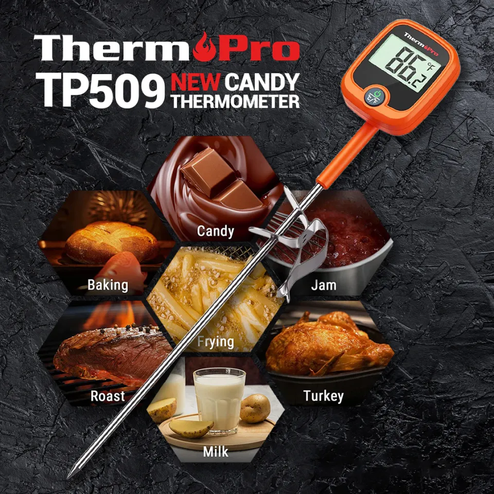 ThermoPro TP509 Candy Thermometer with Pot Clip, Instant Read Meat Analog  Thermometer with LCD, Cooking Oil Thermometer Deep Frying Thermometer for