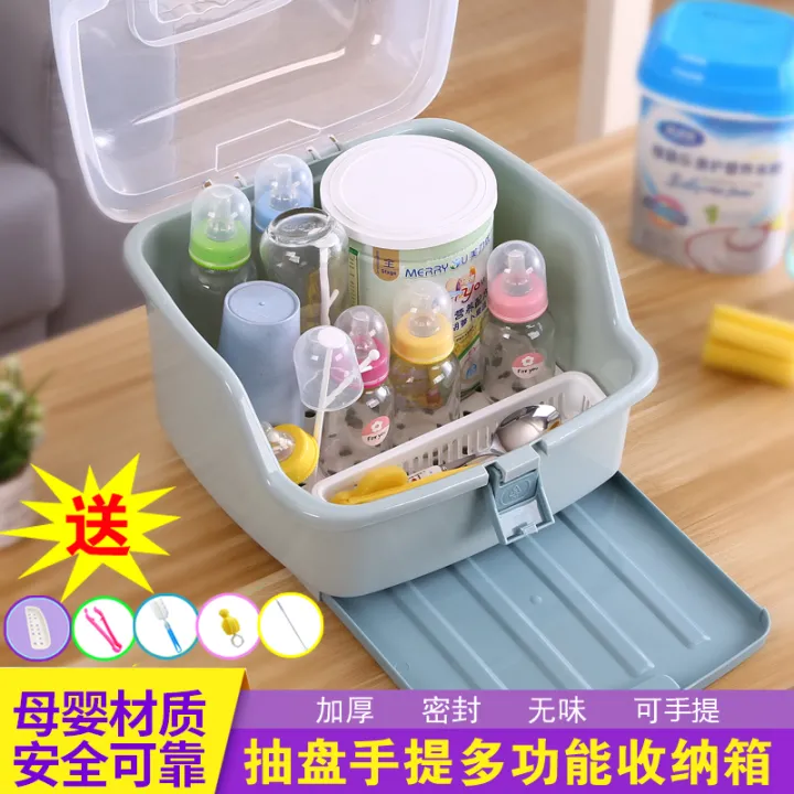 Baby bottle storage box drain drying rack baby tableware portable milk