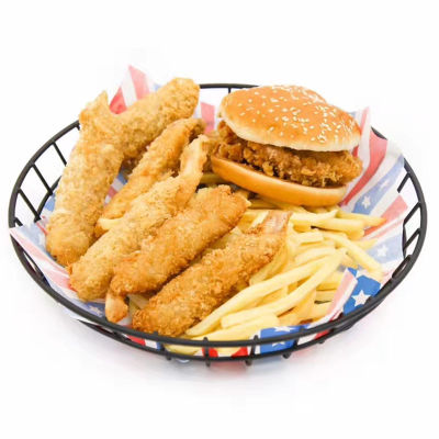 Black Iron Rounded Serving Basket Fast Food Holder Ho Tableware Food Tray Bread Holder French Fries Basket Big Size 1pcs