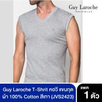 GUY LAROCHE เสื้อยืดชาย (คอวี แขนกุด) ผ้า Cotton USA 100% สีเทา (JVS2423)